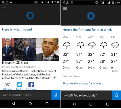 Asking Cortana on Android for Information