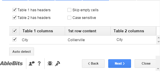 Choose Table to Compare