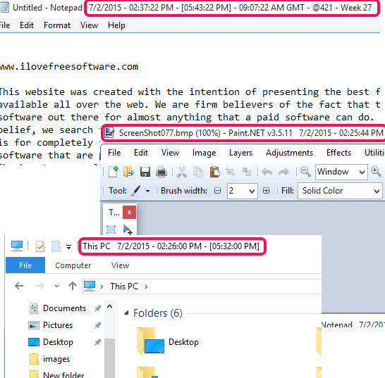 Title Time- show date and time in title bar of an active window