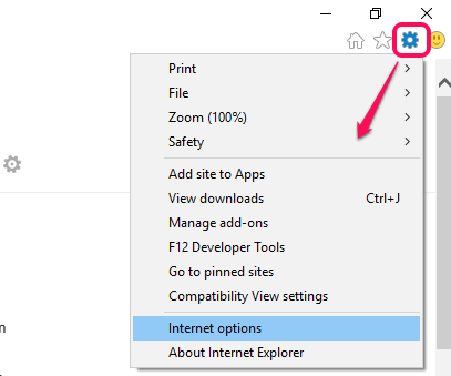 access Internet options available under Settings