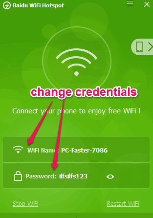 change hotspot credentials