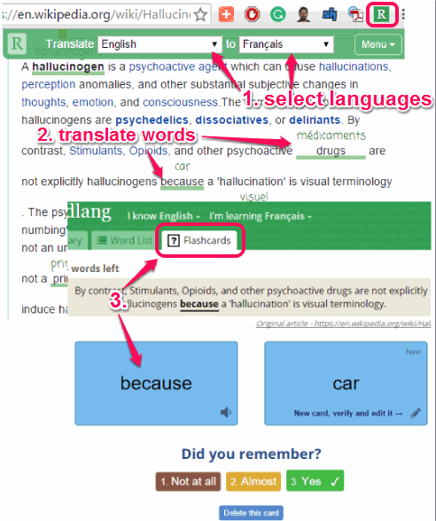 learn a foreign language by translating the words and generating the flashcards