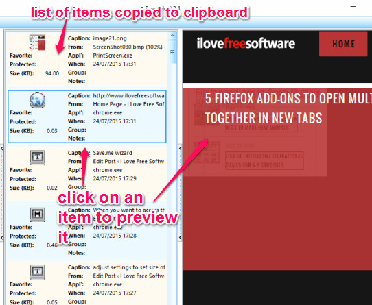 view list of copied items and preview any item