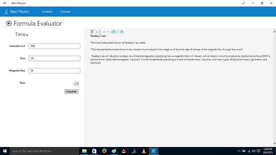 Basic Physics Formula Calculator values calculated