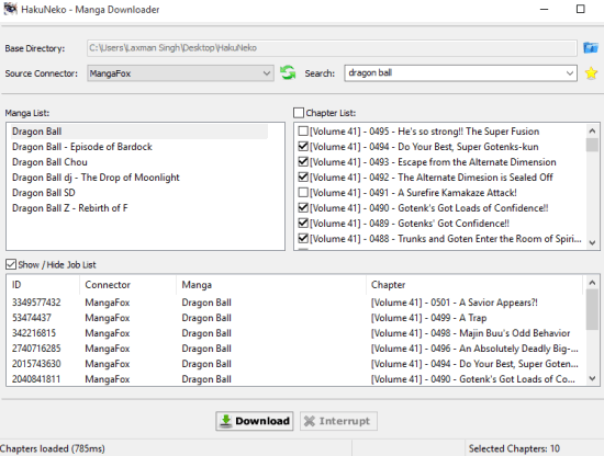HakuNeko Manga Downloader interface
