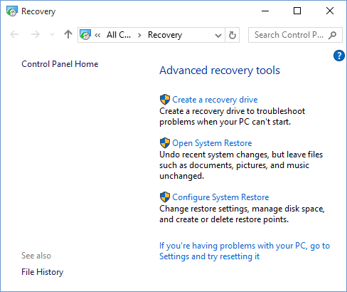 create recovery drive