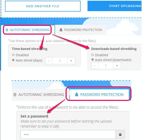 set automatic shredding and password protection