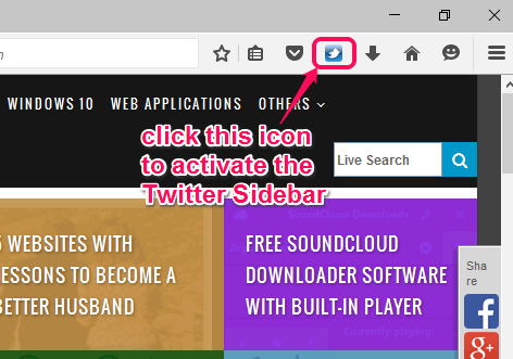use icon of this plugin to activate the Twitter Sidebar