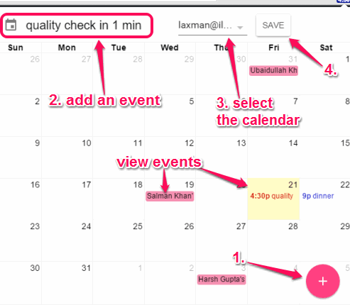 view events in pop up and add new events