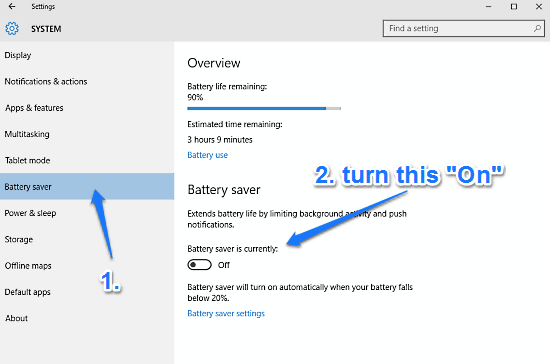 windows 10 enable battery saver