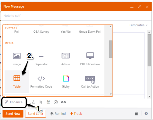 access table tool using Enhance option