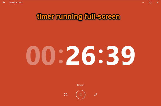 alarms and clock timer running full screen
