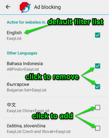 filter list