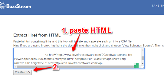 paste HTML and use Create CSV button