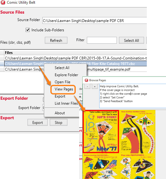 preview pages of selected file using right click menu option