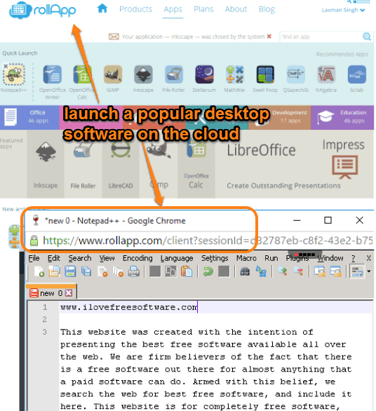 rollApp- free service to launch a popular desktop software on the cloud