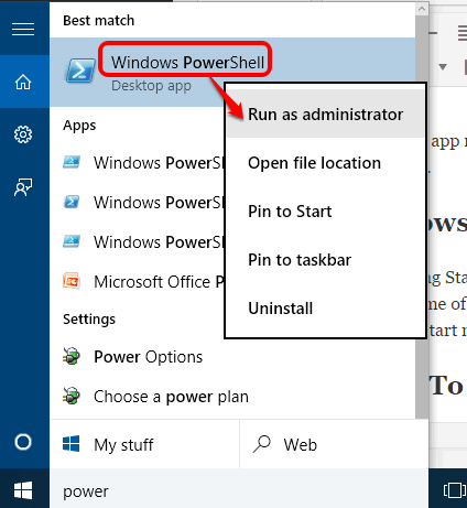 run Windows PowerShell as administrator