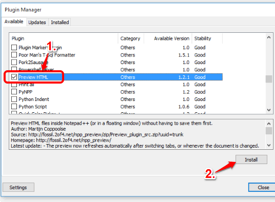 select Preview HTML plugin and click on Install button