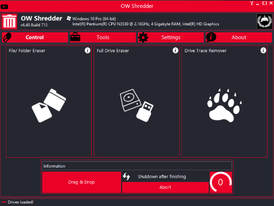 OW Shredder- interface