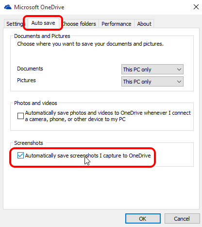access Auto Save tab and enable the option to auto save screenshots