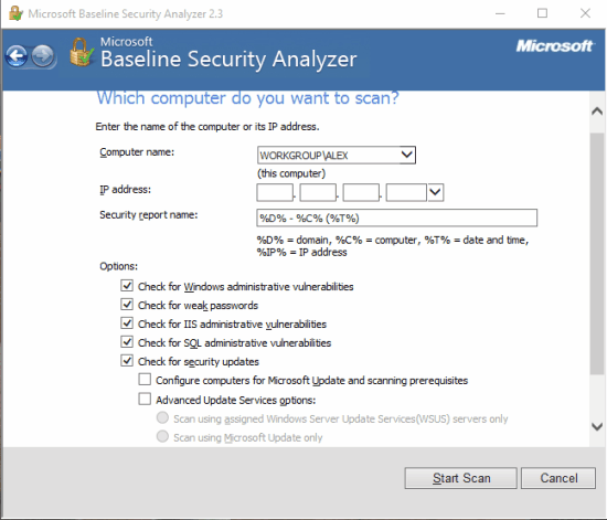 select options for scanning