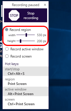 set height and width for record region