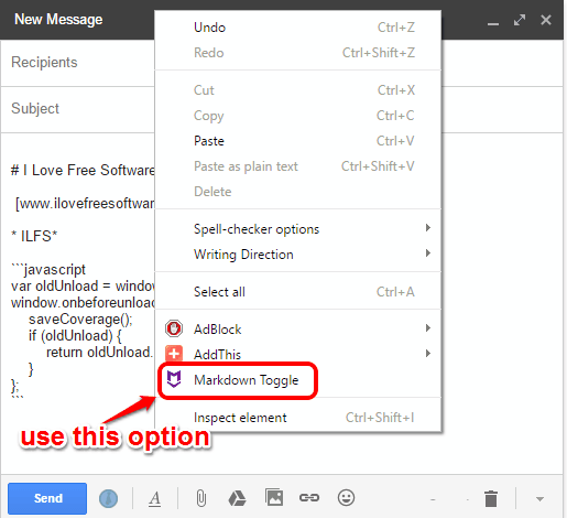 use Markdown Toggle option