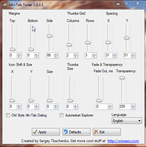 Alt+Tab Tuner interface