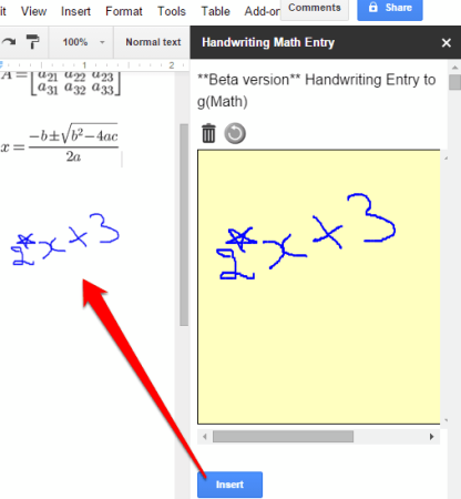 Handwriting Math Entry