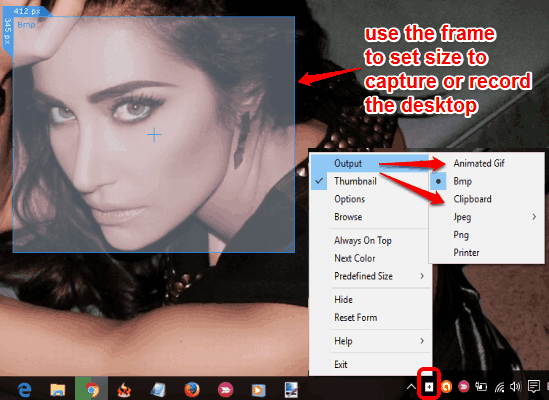 adjust frame size and select the output format