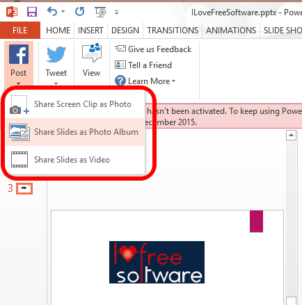 options to post slides on Facebook