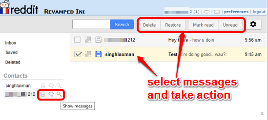 select messages and take action