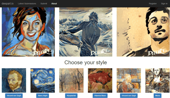 turn images into arts using deepart.io website