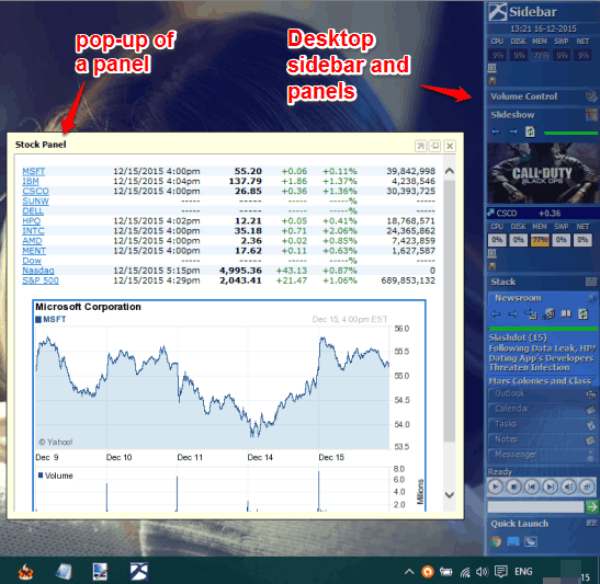 desktop sidebar and panels