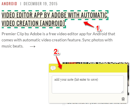 select the element on the webpage and insert the note