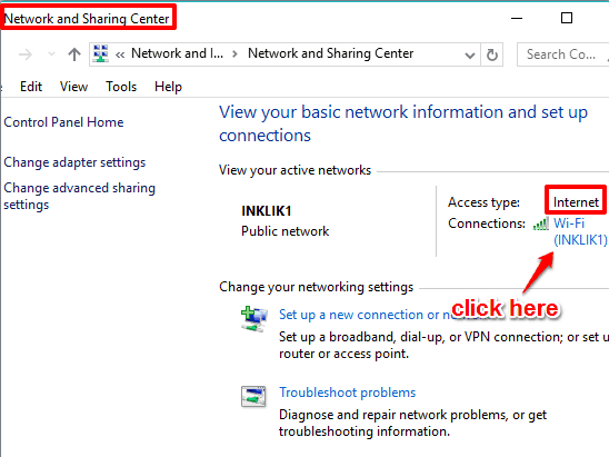 access Network and Sharing center