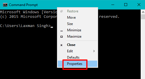 access Properties option