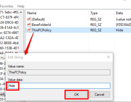 change ThisPCPolicy value data as Hide