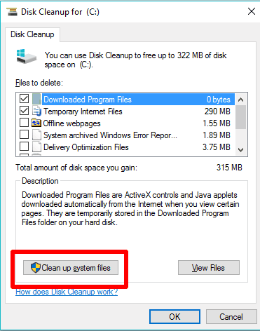 click Clean up system files button