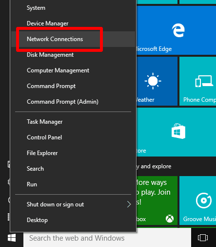 click Network Connections option