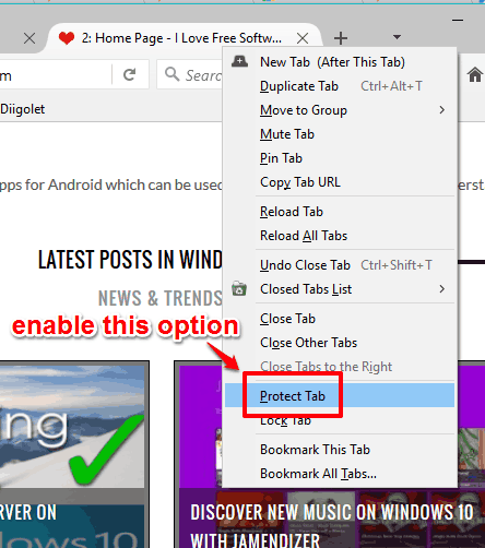 enable Protect Tab option