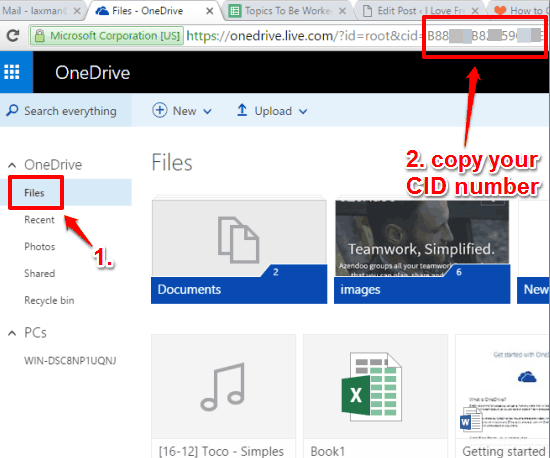 open your OneDrive account and copy CID number