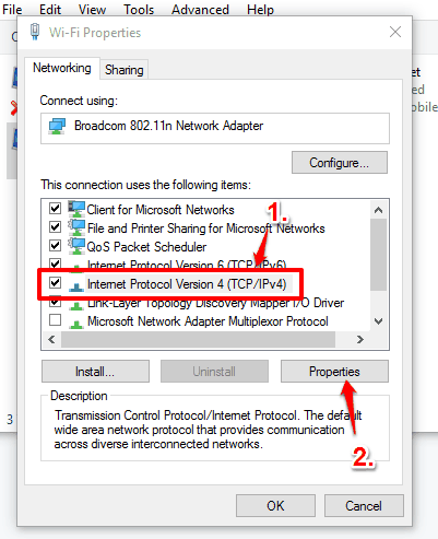 select IPv4 and click Properties button