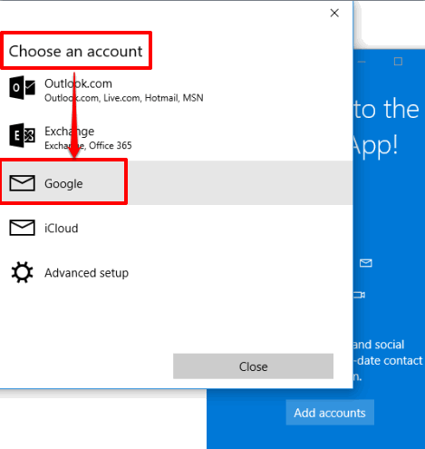 Choose Google account option