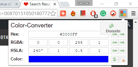 Color-Converter Chrome extension pop-up