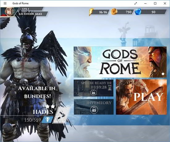 Gods of Rome main menu