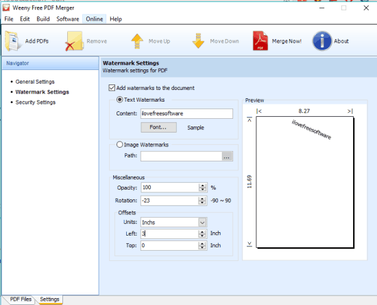 Weeny Free PDF Merger- interface