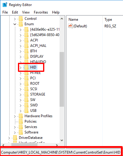 access HID key in Registry Editor