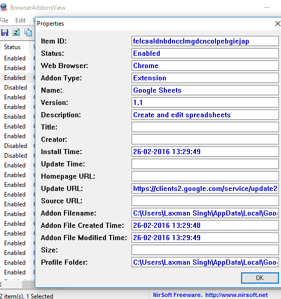 details of an individual extension