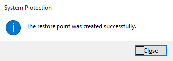 restore point created